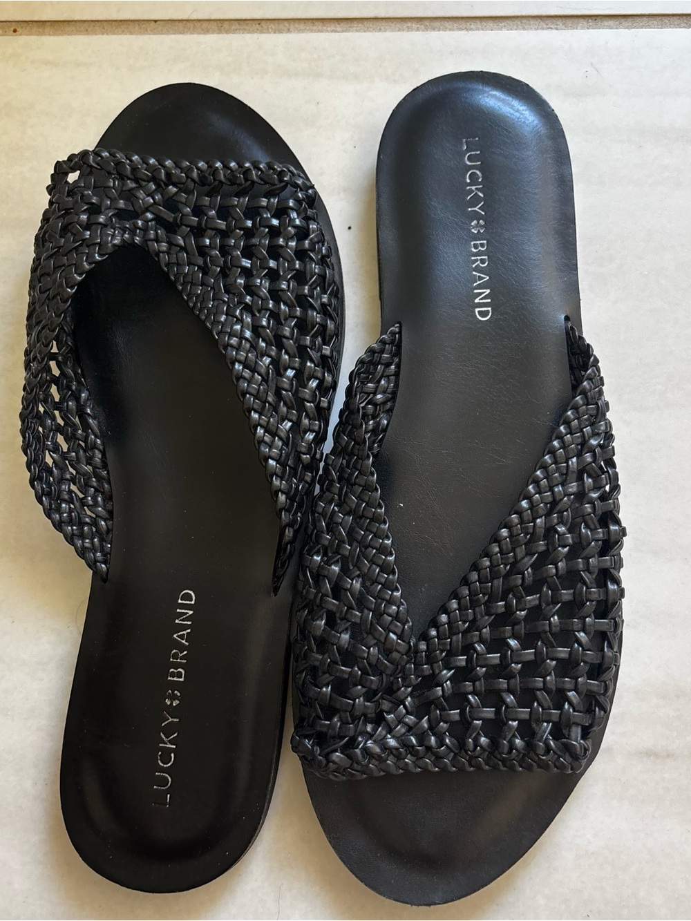 Lucky Brand Black Woven Slide Sandals